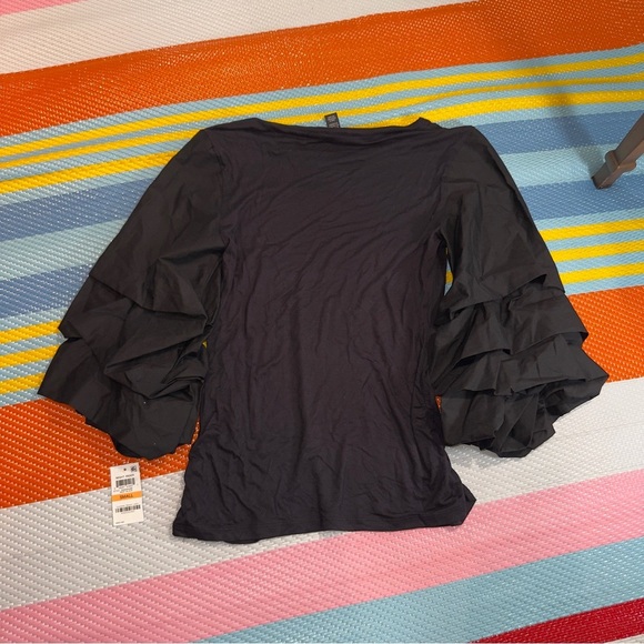 INC International Concepts Black Bell Long Sleeve Blouse Women’s Size Small - Picture 2 of 4